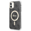 Guess GUBPN61H4EACSK Custodia + Caricatore wireless per Apple iPhone 11, 4G Print, custodia rigida nera, MagSafe