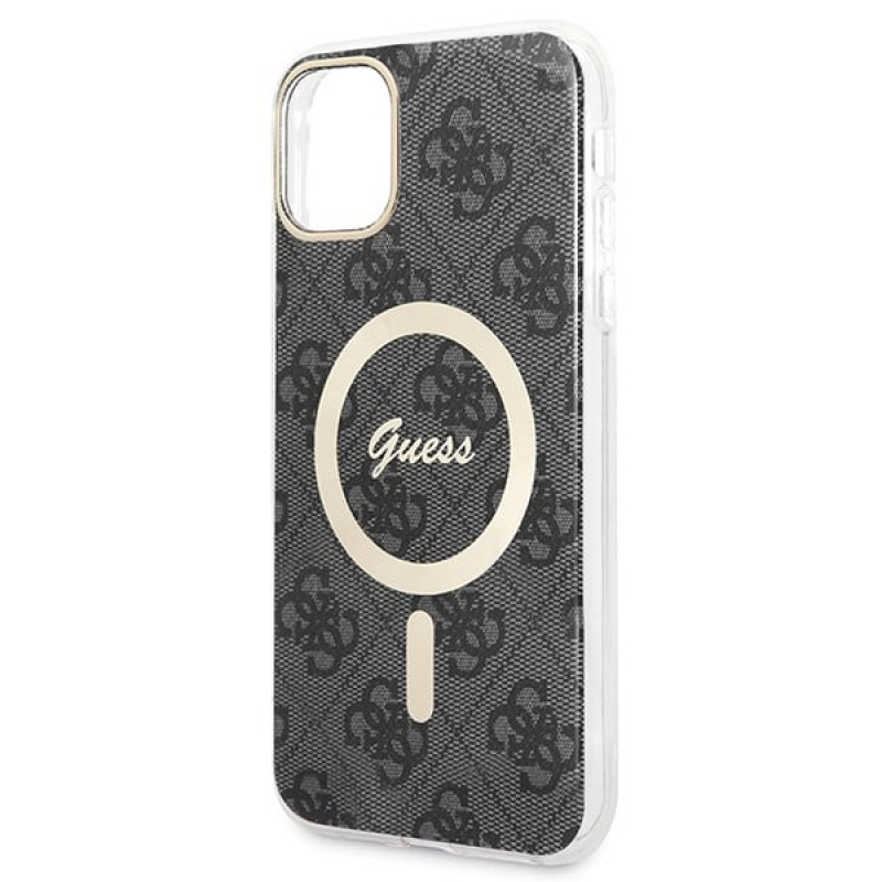 Guess GUBPN61H4EACSK Custodia + Caricatore wireless per Apple iPhone 11, 4G Print, custodia rigida nera, MagSafe