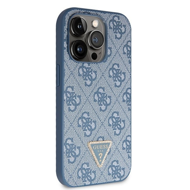 Guess GUHCP14XP4TDSCPB Custodia rigida blu per Apple iPhone 14 Pro Max, Crossbody 4G Metal Logo