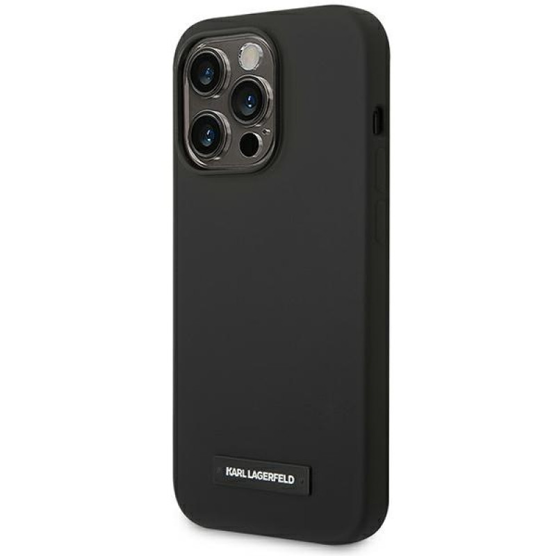 Karl Lagerfeld KLHMP14LSLMP1K Custodia rigida nera per Apple iPhone 14 Pro, Silicone Plaque, MagSafe