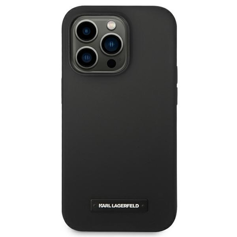Karl Lagerfeld KLHMP14LSLMP1K Custodia rigida nera per Apple iPhone 14 Pro, Silicone Plaque, MagSafe