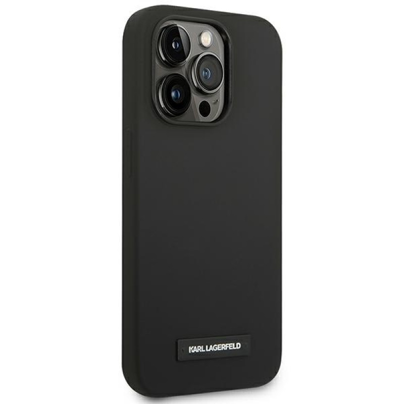 Karl Lagerfeld KLHMP14LSLMP1K Custodia rigida nera per Apple iPhone 14 Pro, Silicone Plaque, MagSafe