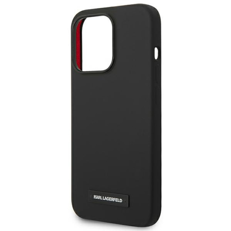 Karl Lagerfeld KLHMP14LSLMP1K Custodia rigida nera per Apple iPhone 14 Pro, Silicone Plaque, MagSafe
