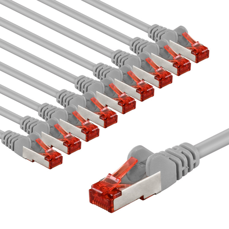 Cavo patch Goobay CAT 6 S/FTP (PiMF), 5 m, grigio, set da 10, conduttore in rame (CU), guaina senza alogeni (LSZH)