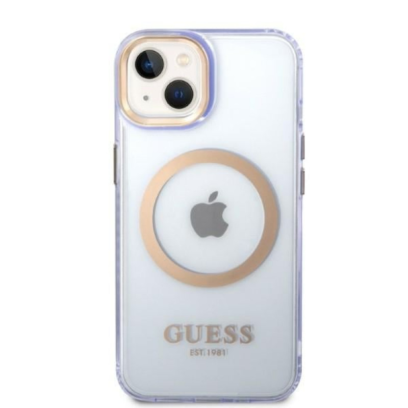 Custodia rigida Guess GUHMP14SHTCMU Apple iPhone 14 viola, Gold Outline Translucent, MagSafe