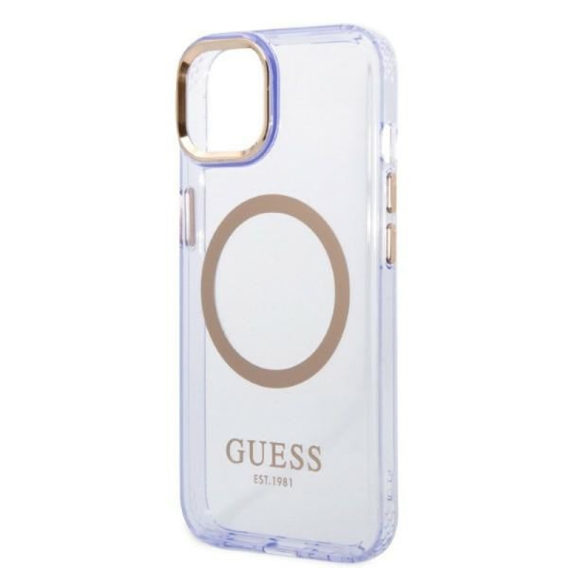 Custodia rigida Guess GUHMP14SHTCMU Apple iPhone 14 viola, Gold Outline Translucent, MagSafe