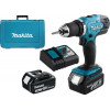 Trapano avvitatore senza fili Makita DDF453RFE con 2 batterie e mandrino autoserrante, nero/blu
