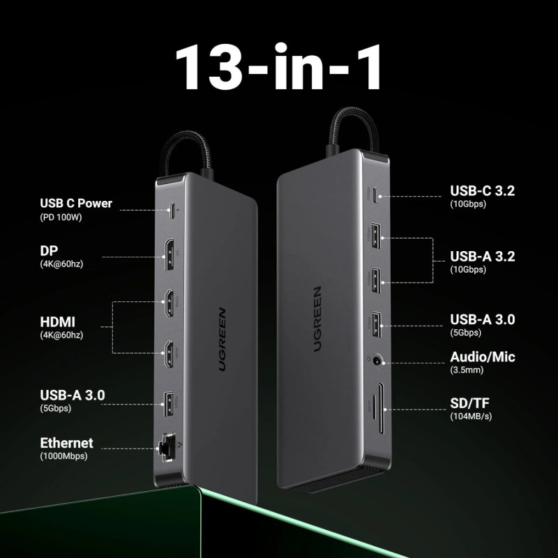 Docking station per laptop USB-C Ugreen Revodok Pro 313 (15978), UGR1851, 100 W, grigia