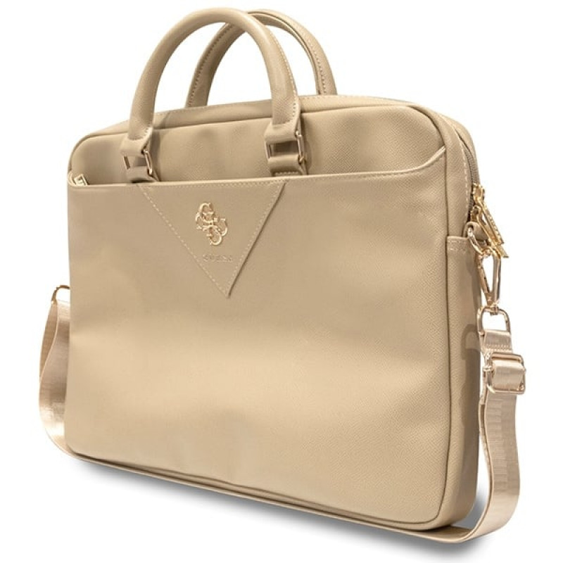 Borsa per laptop Guess GUCB15ZPGSTEGD da 16 pollici, Triangle 4G, oro chiaro