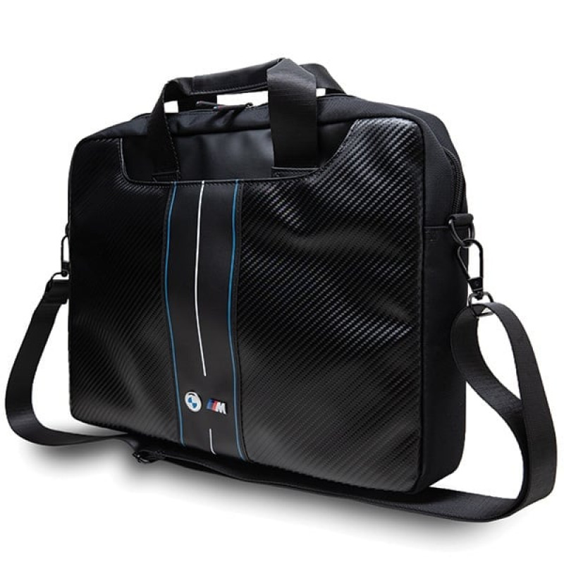 BMW BMCB15COMSCAKL Borsa per laptop 15", Carbon Blue Stripes, nera