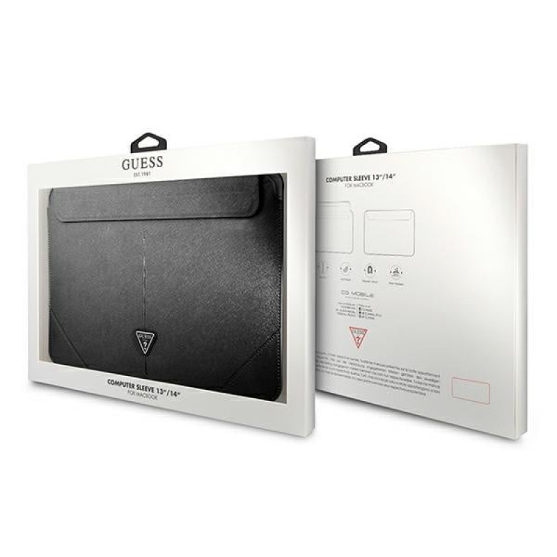 Custodia per laptop Guess GUCS14PSATLK Saffiano Triangle Logo 13/14", nera