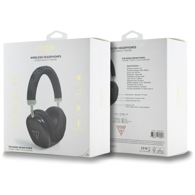 Cuffie wireless over-ear Guess 4G Triangle Logo, Bluetooth 5.3, nere