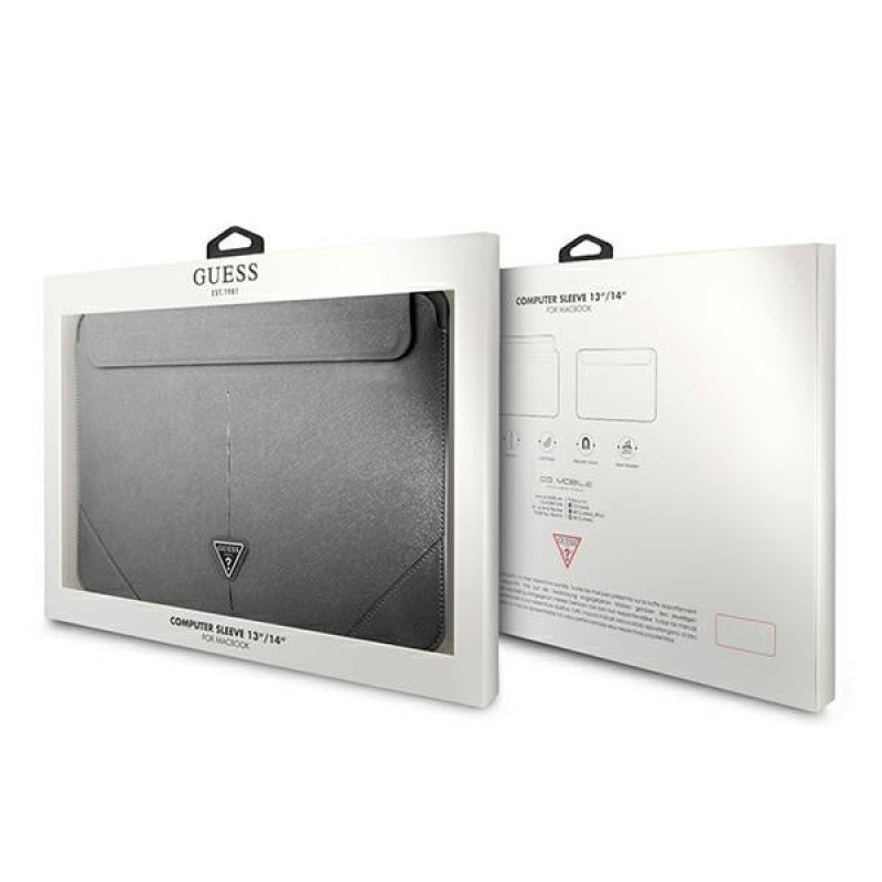 Custodia per laptop Guess GUCS14PSATLG 13/14 pollici, Saffiano Triangle, argento