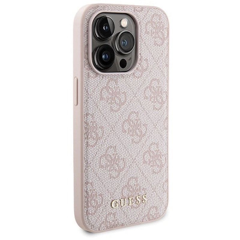 Bundle custodia rigida per Apple iPhone 15 Pro + powerbank MagSafe da 5000 mAh Guess GUBPM5P15L4GEMGP, 4G Metal Logo, rosa