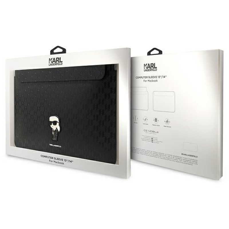 Custodia per laptop Karl Lagerfeld KLCS14SAKHPKK per 14", nera, Saffiano Monogram Ikonik