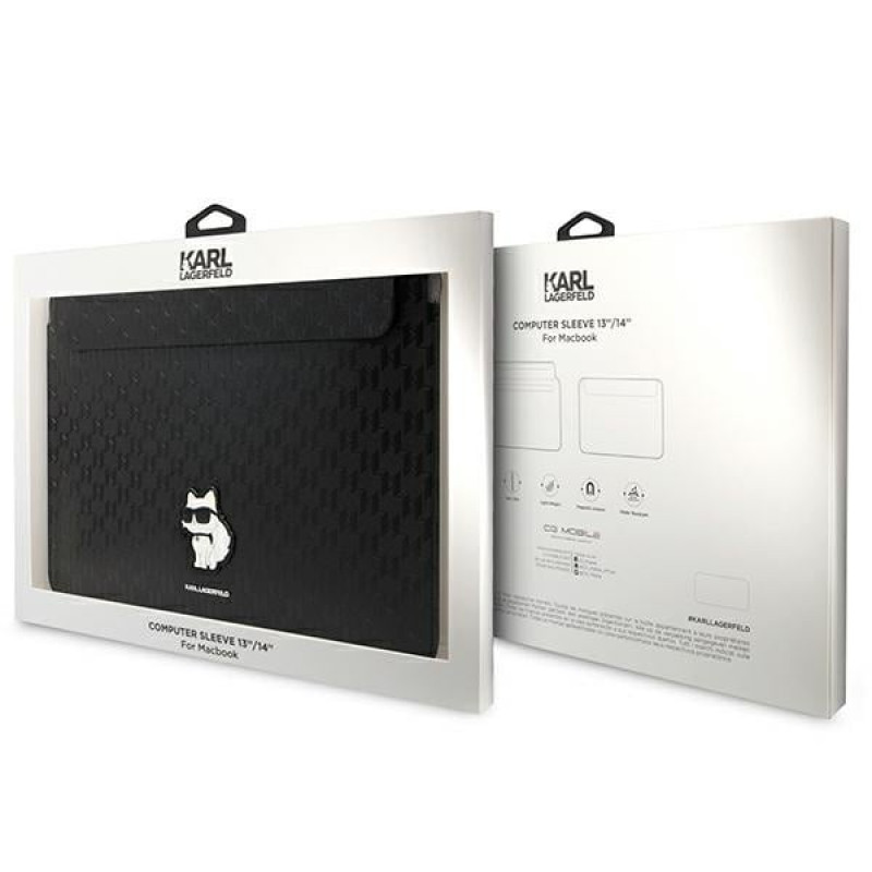 Custodia per laptop Karl Lagerfeld KLCS14SAKHPCK per 14", nera, Saffiano Monogram Choupette
