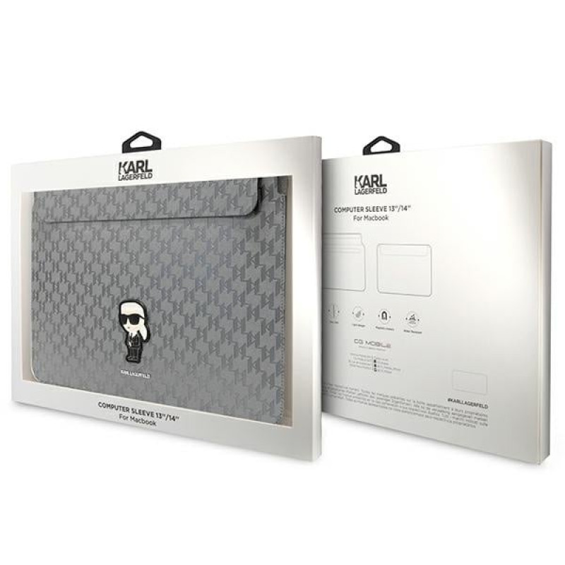 Custodia per laptop Karl Lagerfeld KLCS14SAKHPKG per 14", argento, Saffiano Monogram Ikonik
