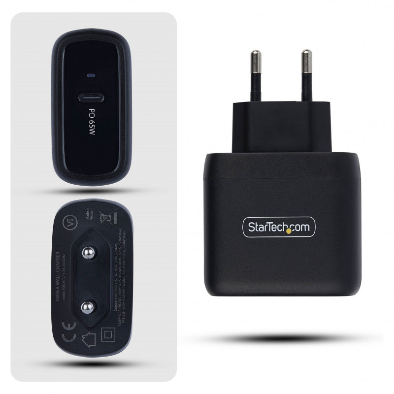 Caricabatterie da parete per laptop StarTech.com 1065EB-WALL-CHARGER 65 W USB-C GaN, nero