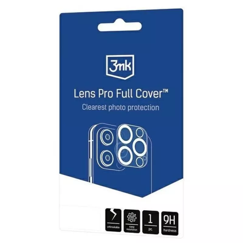 3MK Lens Pro Protezione completa per lenti della fotocamera in vetro temperato per iPhone 14 Pro / 14 Pro Max con cornice in alluminio e dima di montaggio (1 pezzo, nero)