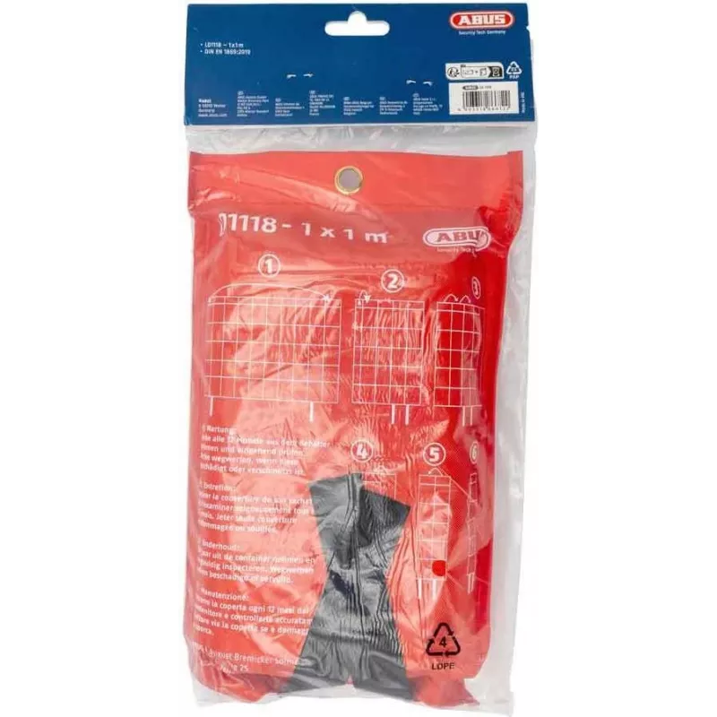 ABUS LD1118 Coperta antincendio 100 x 100 cm fibra di vetro rossa DIN EN 1869:2001 86672