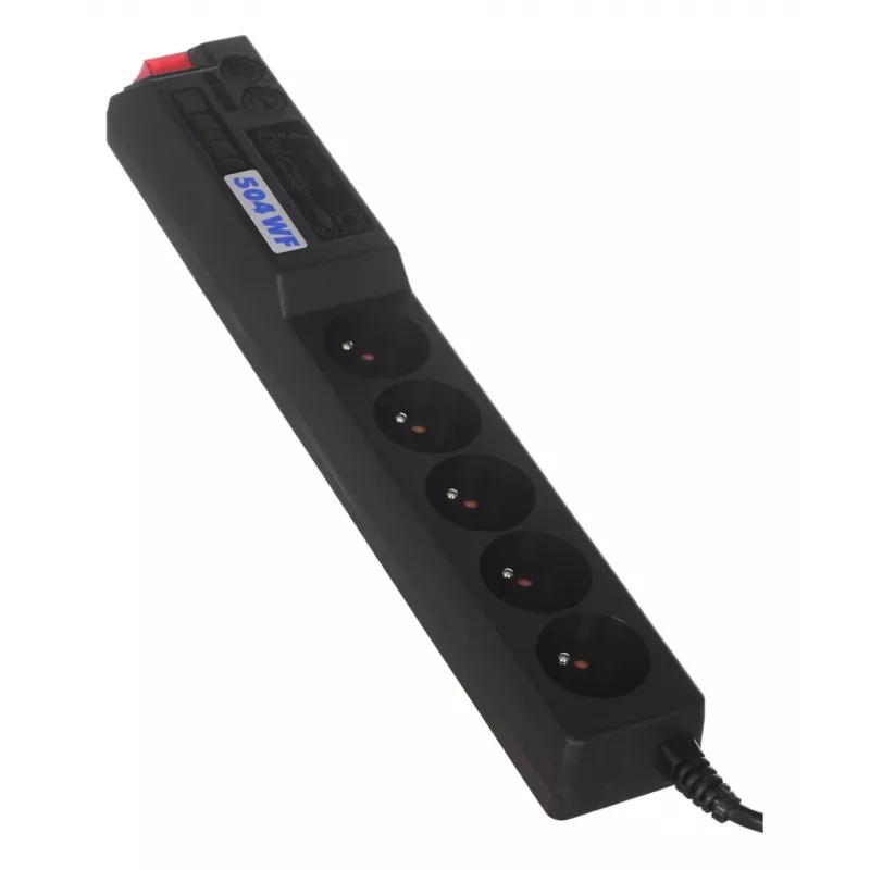 ACAR 504WF Ciabatta con protezione da sovratensione EMI/RFI, 5 prese Schuko, cavo 3 m, nero