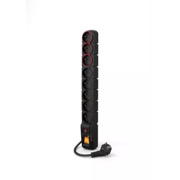 ACAR-S8-DUAL POWER STRIP Ciabatta 8 prese con protezione da sovratensione, 2 interruttori illuminati, cavo 1,5 m, nero