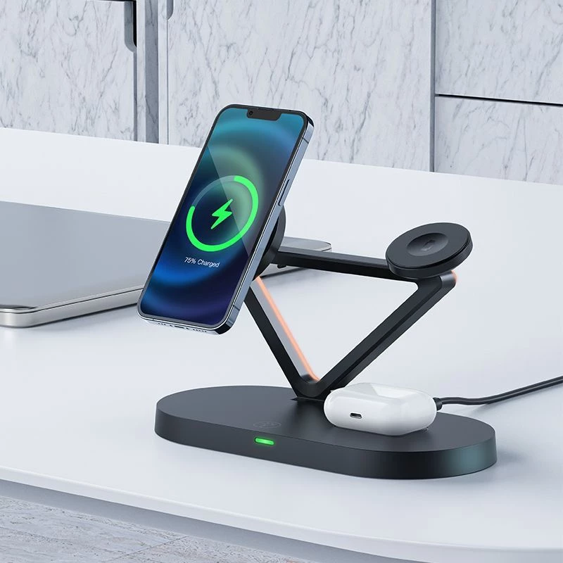ACEFAST Caricabatterie wireless Qi 15W per iPhone compatibile MagSafe, supporto per Apple Watch e Apple AirPods Magnetico Nero