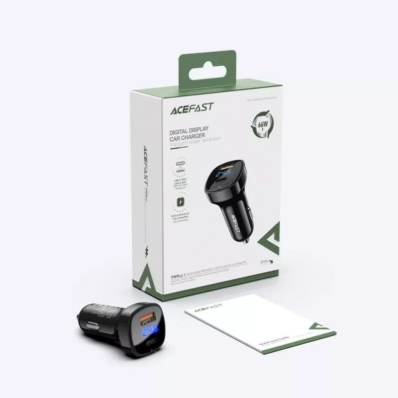 ACEFAST caricabatterie auto 66W USB Type-C / USB, PPS, Power Delivery, Quick Charge 4.0, AFC, FCP nero (B4 black)
