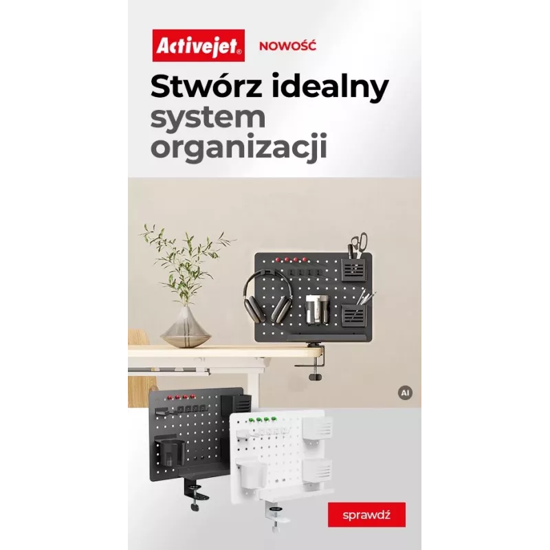 Activejet APB-002B Organizer da scrivania rotante con parete forata, nero opaco