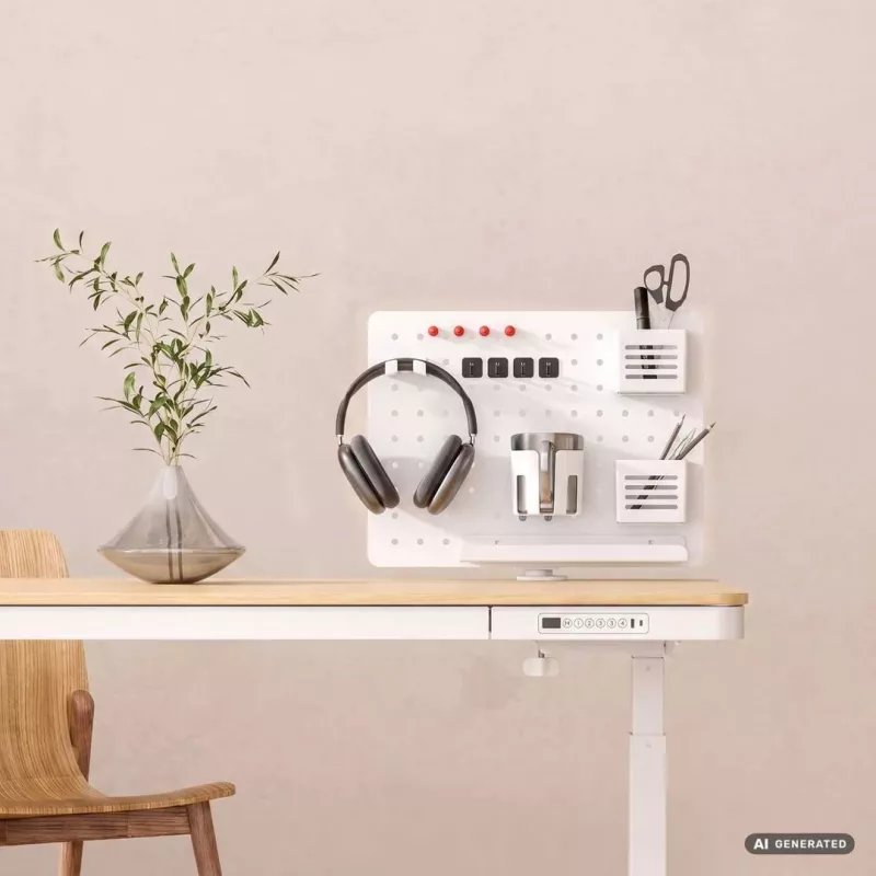 Activejet APB-002W Organizer da scrivania rotante con parete forata, grigio e bianco