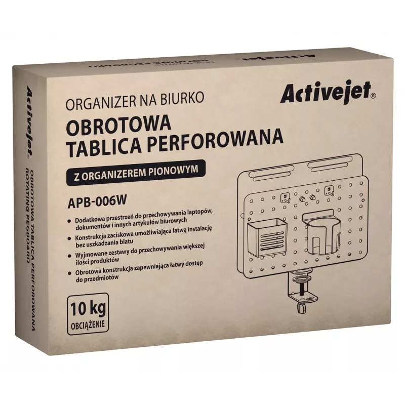 Activejet APB-006W Organizer da scrivania rotante con parete forata, grigio e bianco
