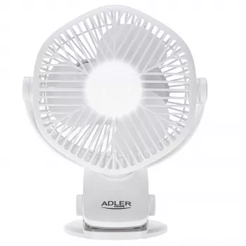 Adler AD 7335 Ventilatore da tavolo ricaricabile con clip, 6W, 12,7 cm, 3 velocità, oscillazione, bianco