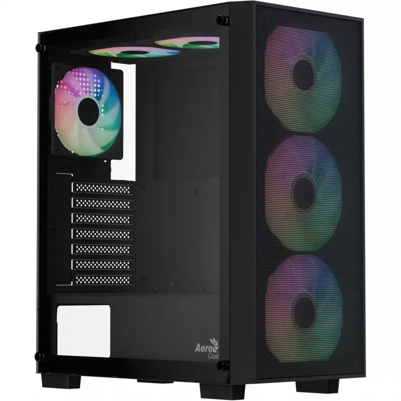 Aerocool B509A Flow-G-BK-v1 Case PC Mid Tower con alimentatore 650W, vetro temperato, nero