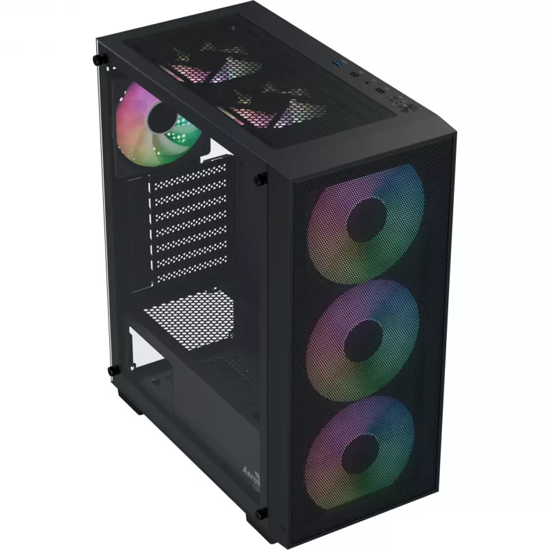 Aerocool B509A Flow-G-BK-v1 Case PC Mid Tower con alimentatore 650W, vetro temperato, nero