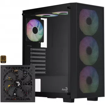 Aerocool B509A Flow-G-BK-v1 Case PC Mid Tower con alimentatore 650W, vetro temperato, nero