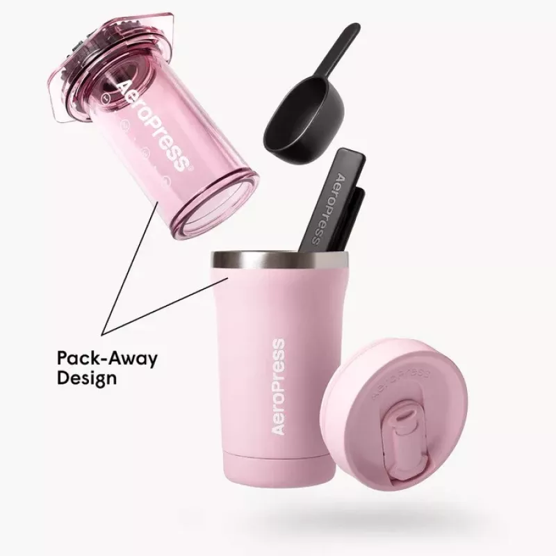 AeroPress Go Plus Macchina per il caffè con tazza termica rosa 475 ml