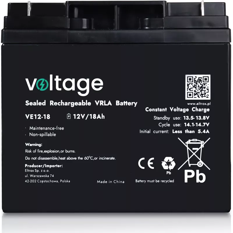 Batteria AGM Voltage 12V 18Ah VE12-18 (durata 6-9 anni)