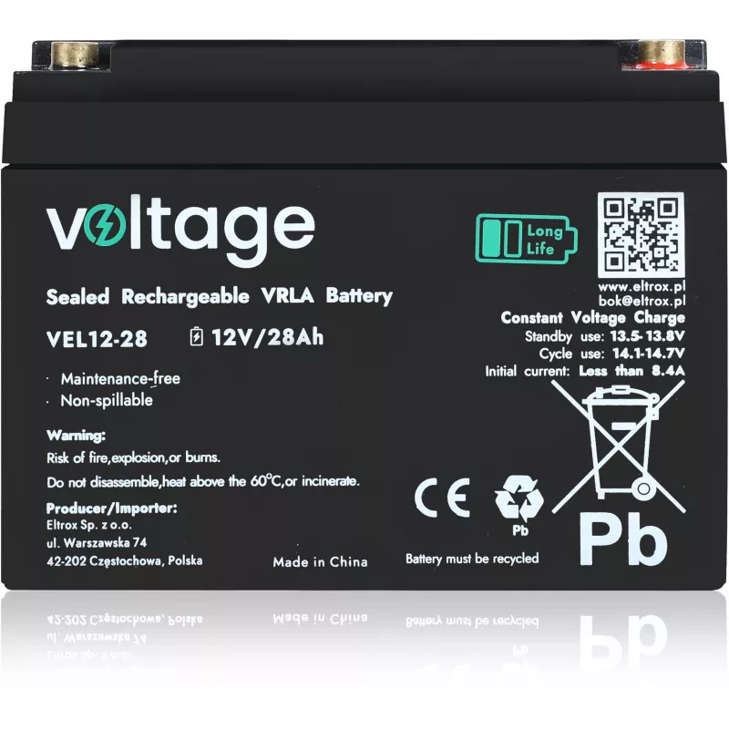 Batteria AGM Voltage Long Life 12V 28Ah VEL12-28 (durata 15 anni)