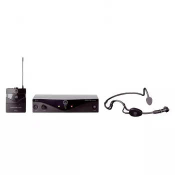 AKG WMS45 Sports Set Sistema microfonico wireless con headset C544 L, banda UHF BD U2 (614-630 MHz), trasmettitore bodypack, ricevitore stazionario, portata 30m