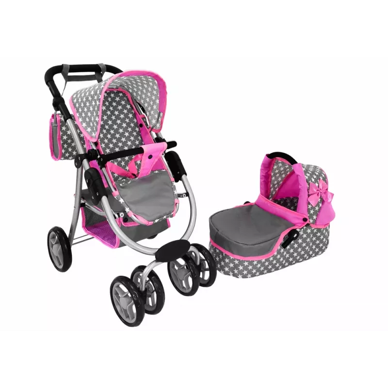 ALICE passeggino per bambola 2-in-1 con sacca navicella rosa stelle