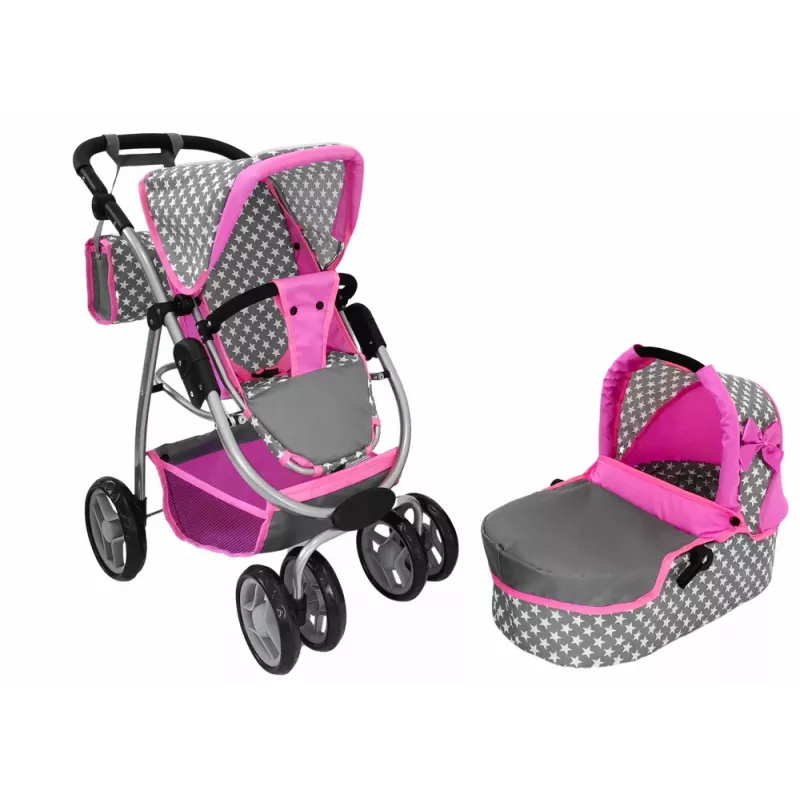 ALICE passeggino per bambola 2-in-1 con sacca navicella rosa stelle