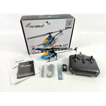 Amewi AFX4 XP elicottero radiocomandato RTF 2,4GHz 6 canali con giroscopio a 6 assi, motore principale brushless, mantenimento altitudine, LiPo 7,4V 700mAh, blu/nero