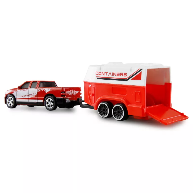 AMEWI RC Pickup Die Cast con rimorchio per cavalli 1:64 RTR rosso (22681)