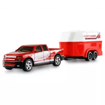 AMEWI RC Pickup Die Cast con rimorchio per cavalli 1:64 RTR rosso (22681)