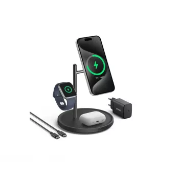 Anker MagGo B25M3312 Stazione di ricarica Qi2 3-in-1, 15 W per smartphone, nero