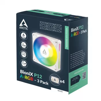 Arctic BioniX P12 A-RGB White 3-Pack – ventola per case 120mm PWM con RGB indirizzabile e Daisy Chain, 450-3000 U/min