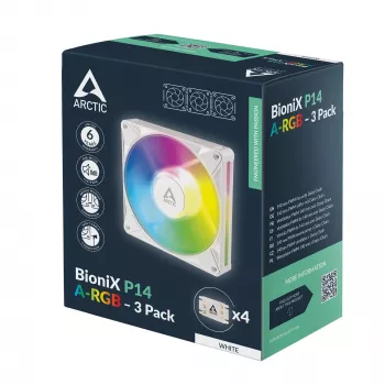 Arctic BioniX P14 A-RGB (bianco) confezione da 3 | ventola per case da 140 mm PWM con illuminazione A-RGB, 400–2500 giri/min