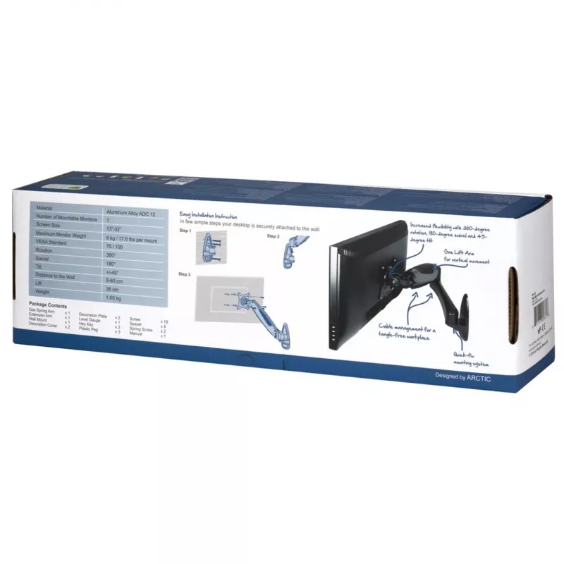 Arctic W1-3D Supporto per display LCD - lega di alluminio - dimensione schermo fino a 109,2 / 124 cm