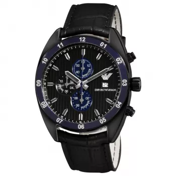 ARMANI AR5916 Orologio Cronografo al Quarzo Uomo 42mm Quadrante Nero Bracciale in Acciaio e Silicone Tono Rosa Oro