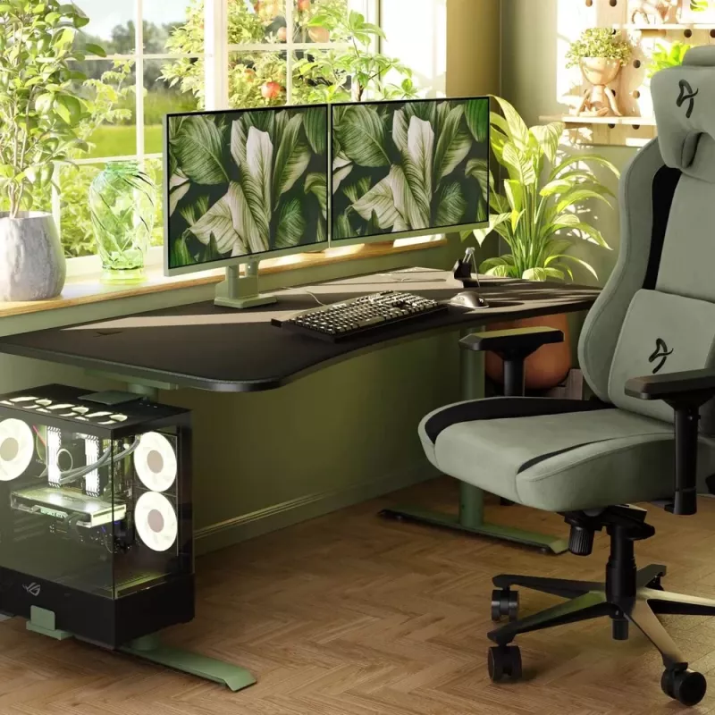 Arozzi Arena Large scrivania da gaming – Forest Green (altezza regolabile, tappetino mouse in microfibra)